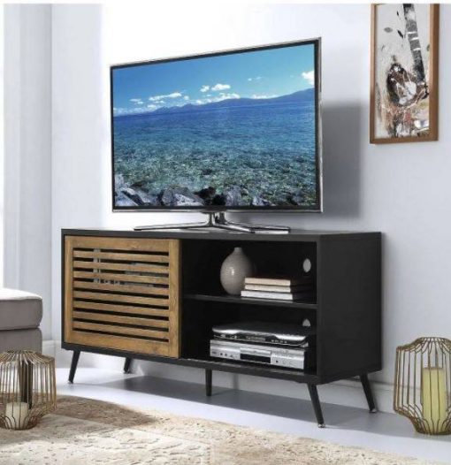 52" TV Console With Sliding Door in Black/Barnwood