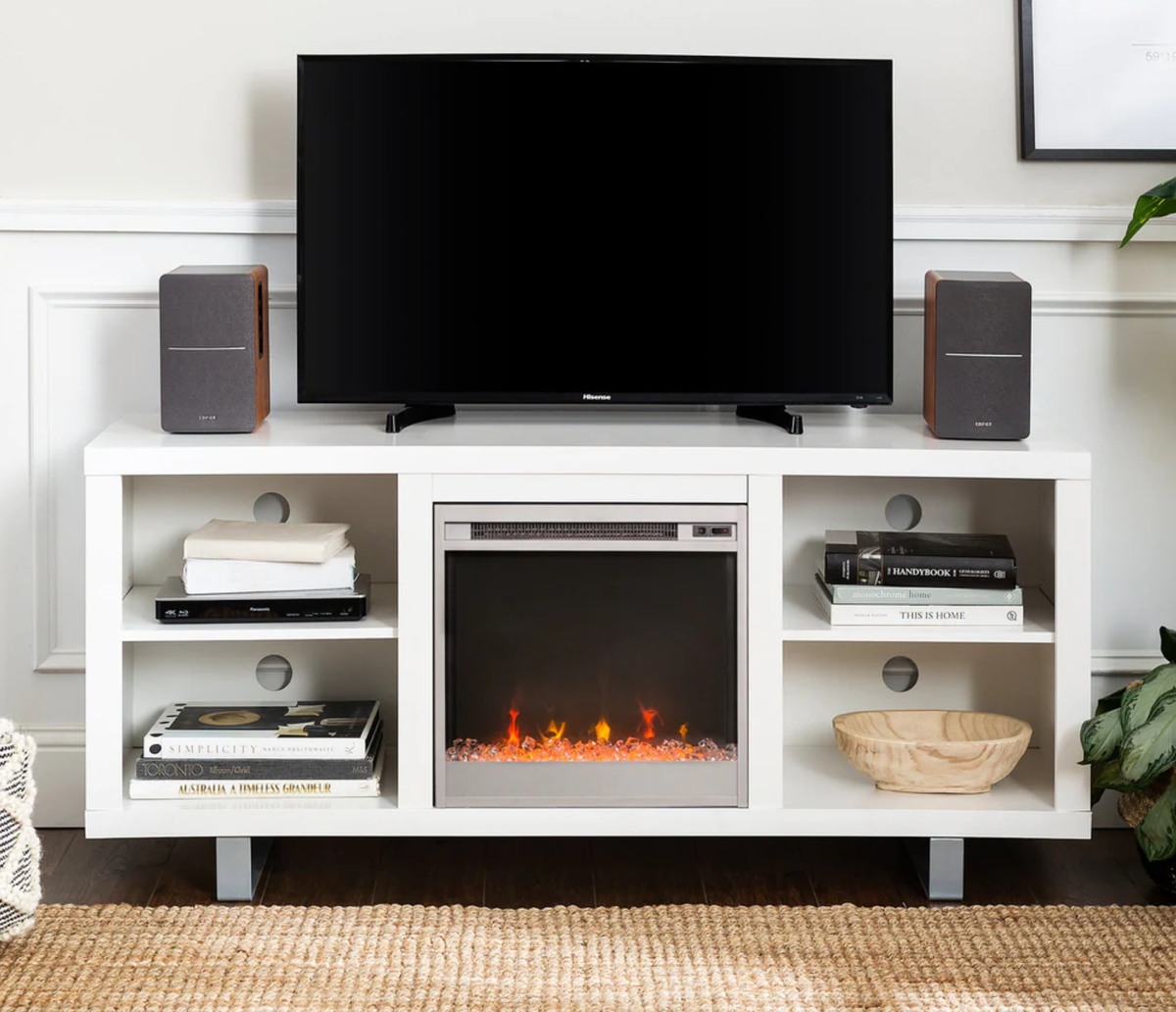 58" MODERN ELECTRIC FIREPLACE T.V STAND WHITE