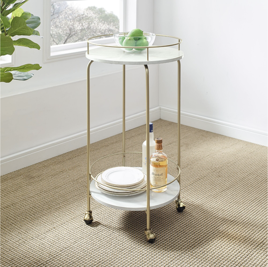 35" FAUX MARBLE MODERN BAR CART