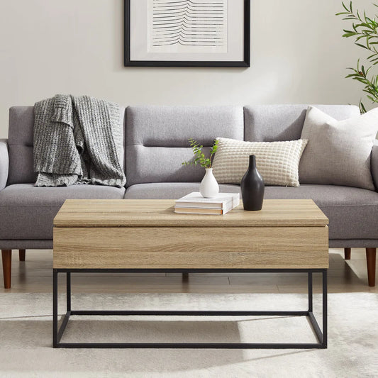 40" WOOD AND METAL LIFT TOP COFFEE TABLE