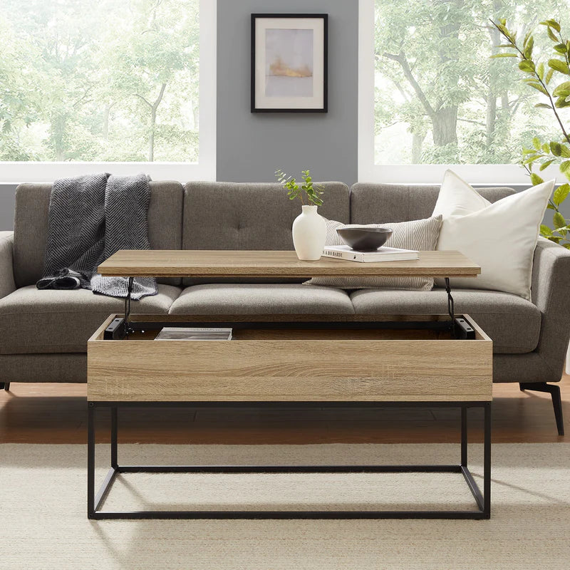 40" WOOD AND METAL LIFT TOP COFFEE TABLE