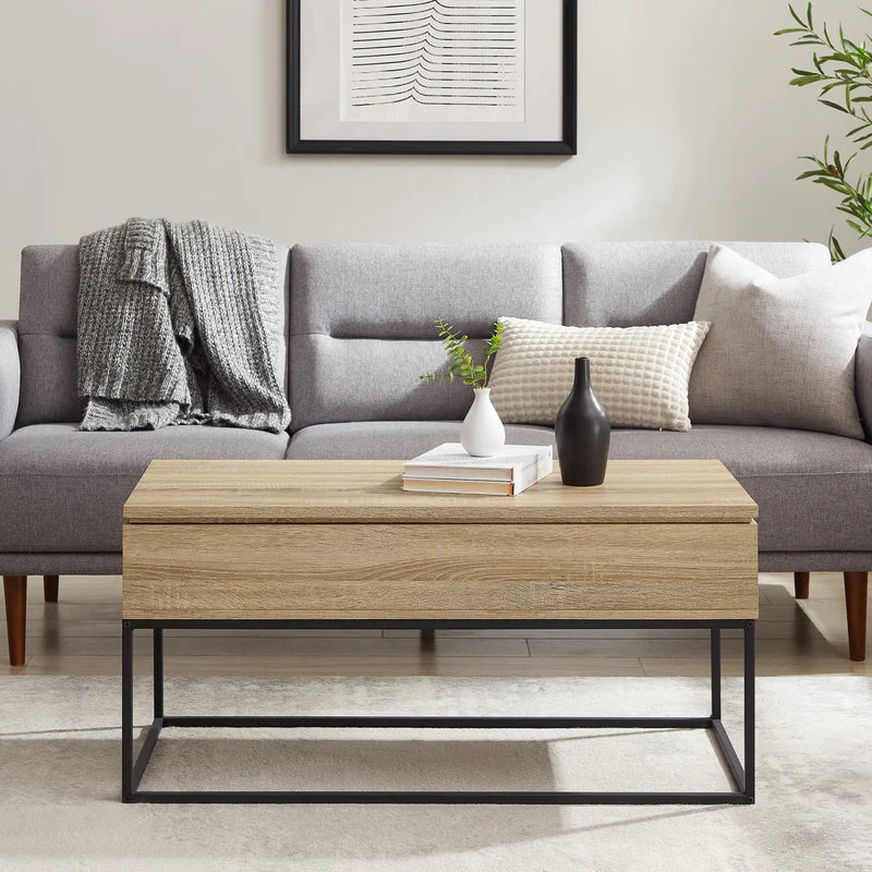 40" WOOD AND METAL LIFT TOP COFFEE TABLE