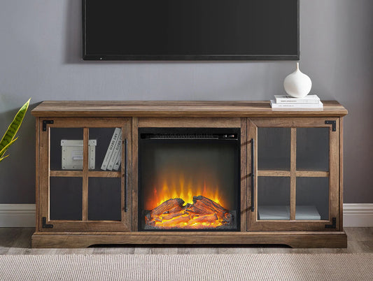 60" TWO DOOR FIREPLACE CONSOLE RECLAIMED BARN WOOD