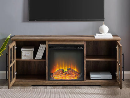 60" TWO DOOR FIREPLACE CONSOLE RECLAIMED BARN WOOD