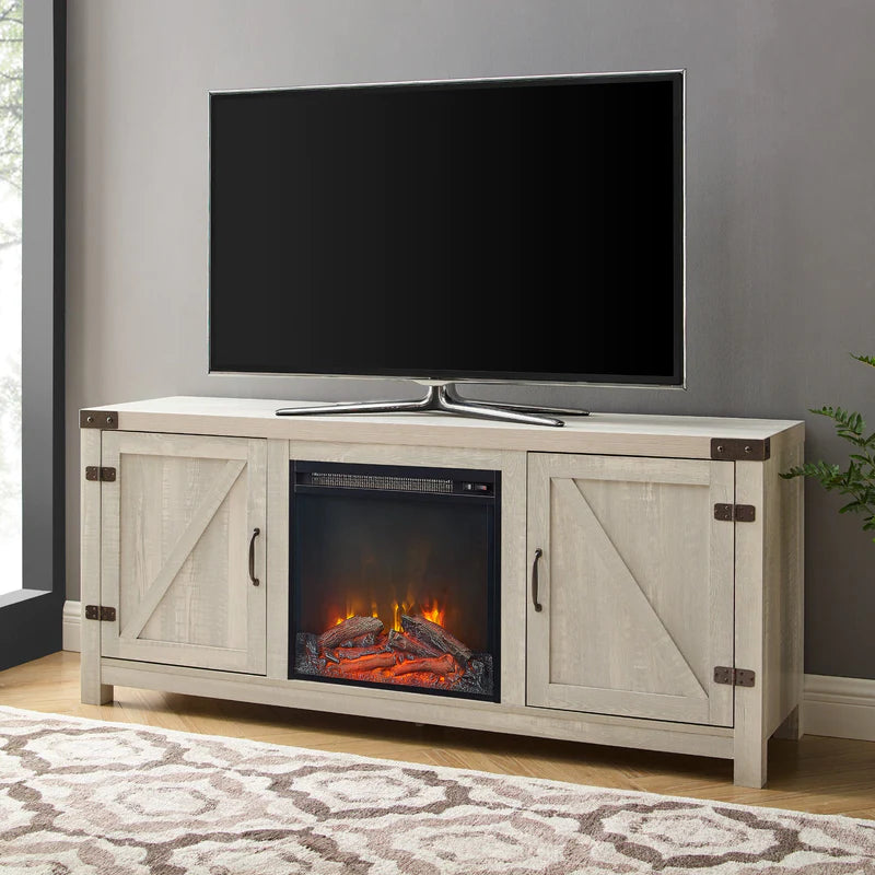 60" TWO DOOR FIREPLACE CONSOLE RECLAIMED BARN WOOD