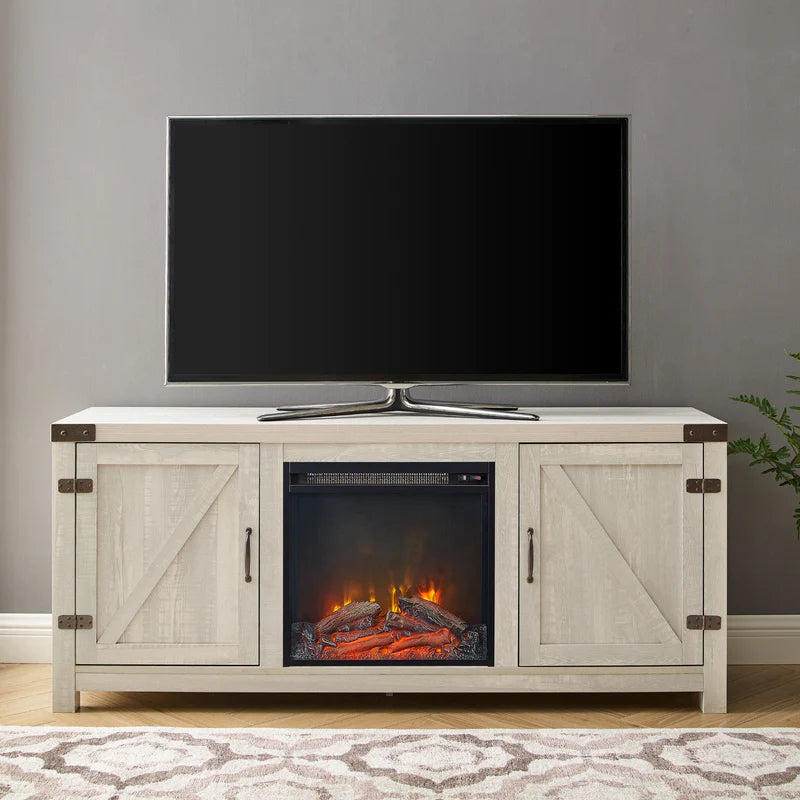 60" TWO DOOR FIREPLACE CONSOLE RECLAIMED BARN WOOD